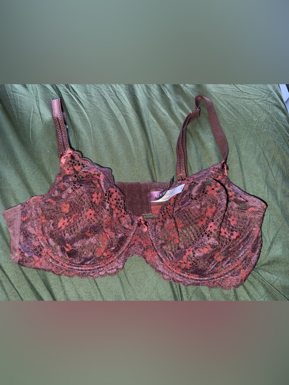 Adore Me Burgundy Lace Underwire Bra with Floral Overlay